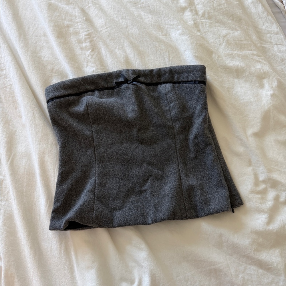 Zara Charcoal Gray Strapless Mini Top with Bow